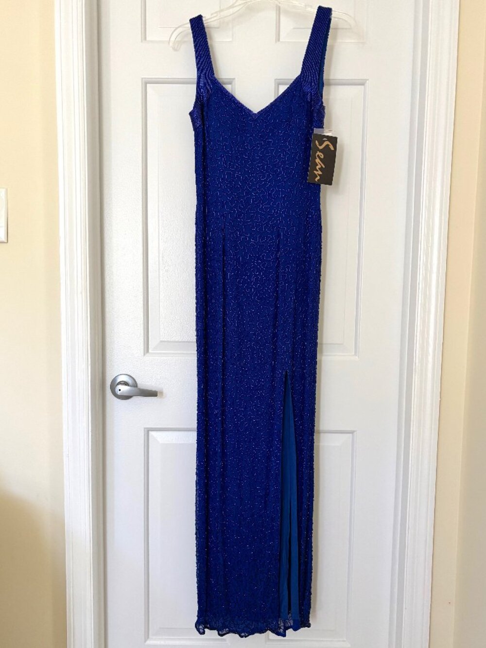 Size M Blue Beaded Gown for Prom, Evening Event or Wedding NWT